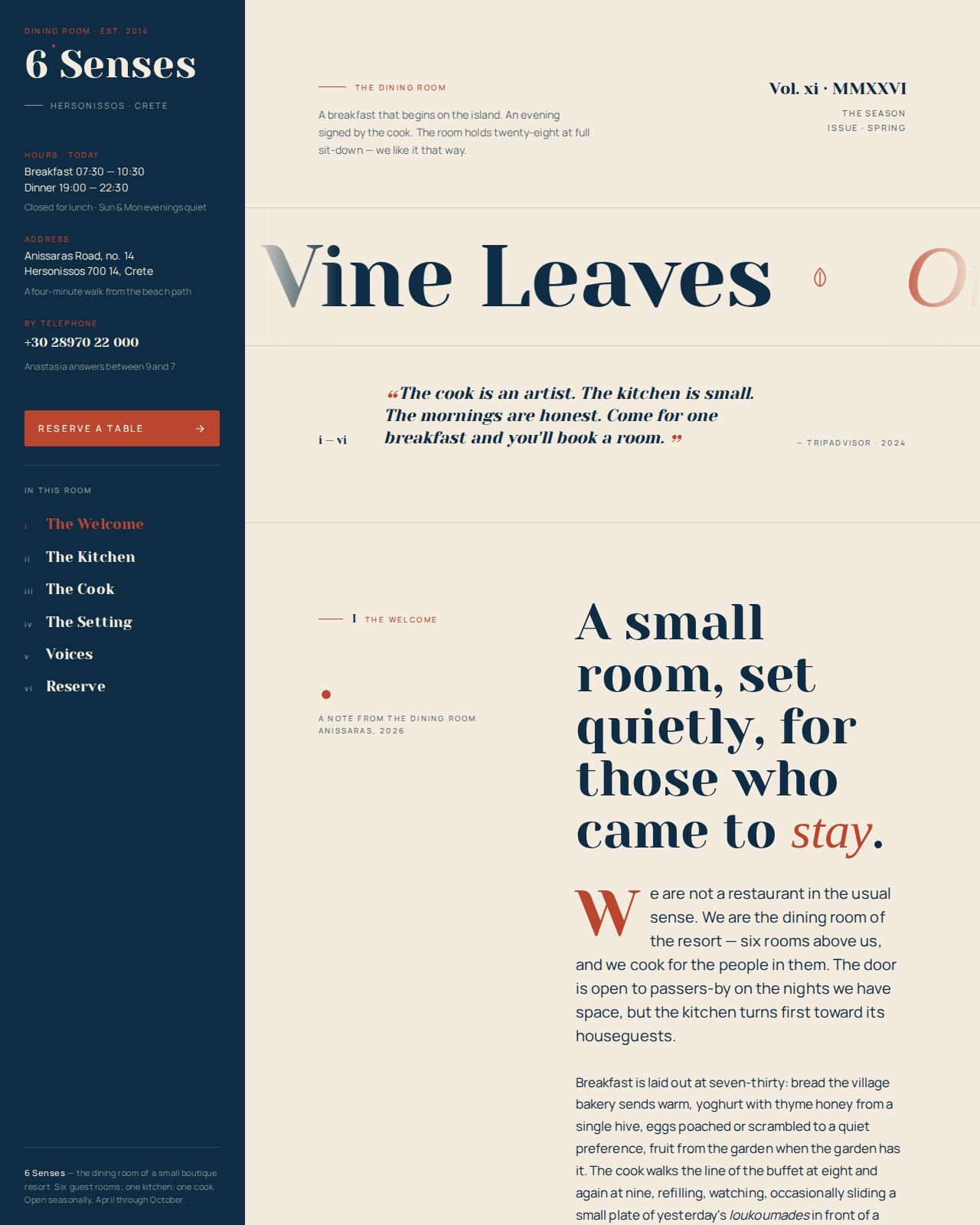 6 Senses — restaurant and cocktails website