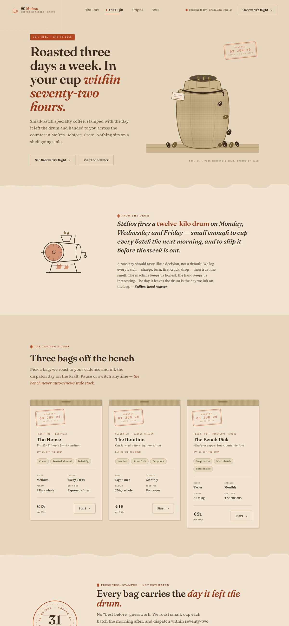 90 Moires — coffee roaster website