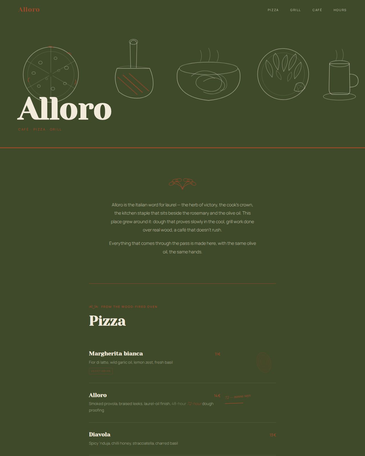 Alloro — café pizza grill website