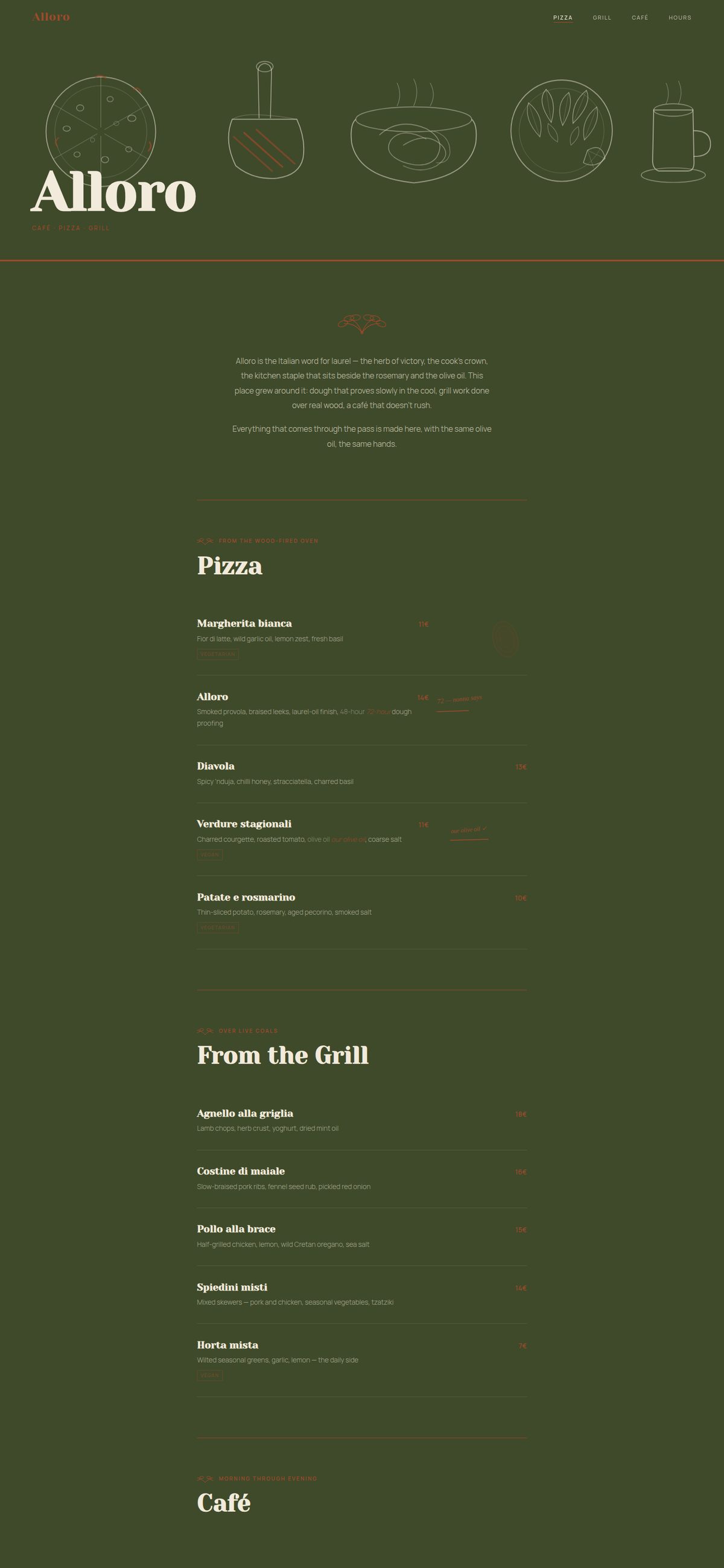 Alloro — café pizza grill website