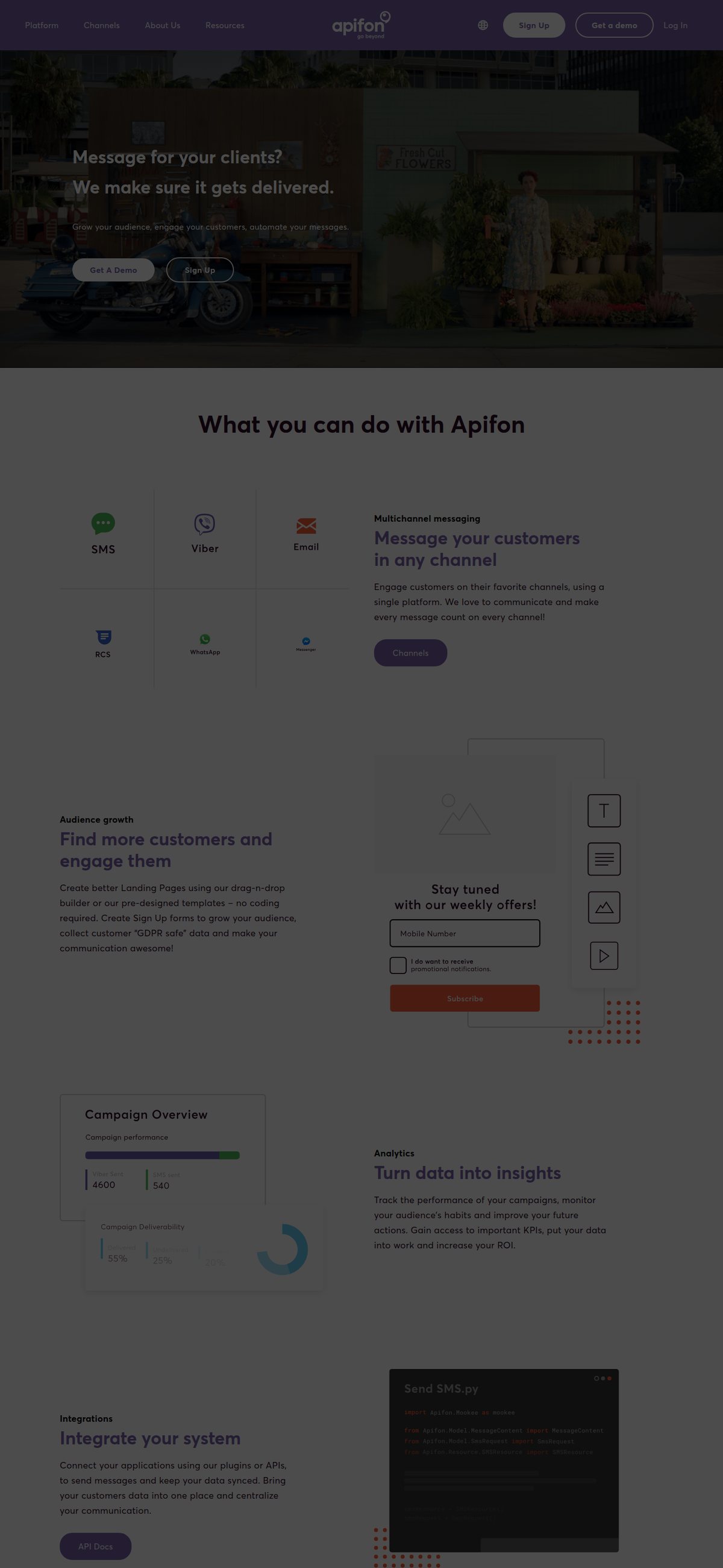 Apifon — messaging platform website