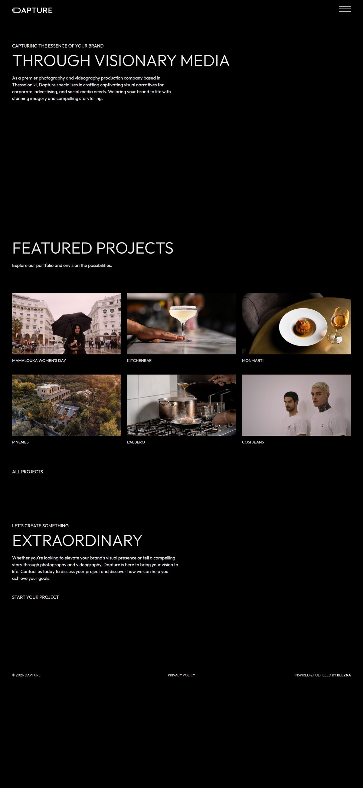 Dapture — photo and video studio website